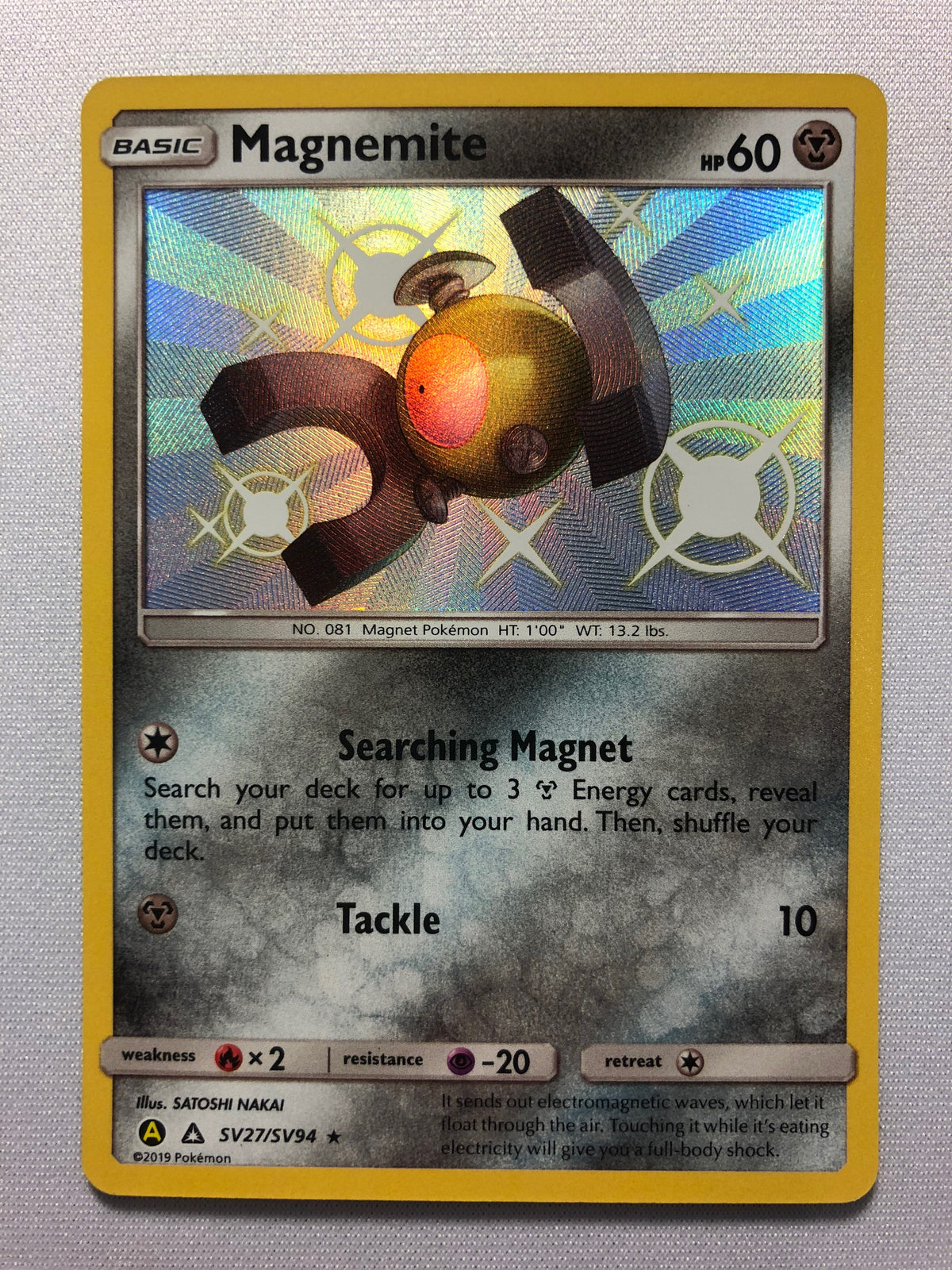 Magnemite SV27/SV94 Shiny Holo Rare Sun & Moon Hidden Fates Pokemon Ca