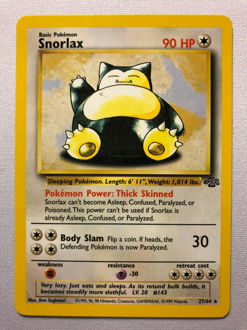 pokemon jungle set rare cards Snorlax 27/64 Jungle Set Non-Holo Rare Pokemon Card Near Mint