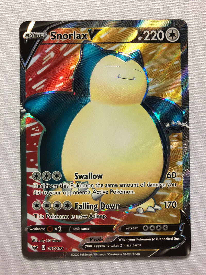 Snorlax V 197/202 Full Art Holo Ultra Rare Pokemon Card Near Mint