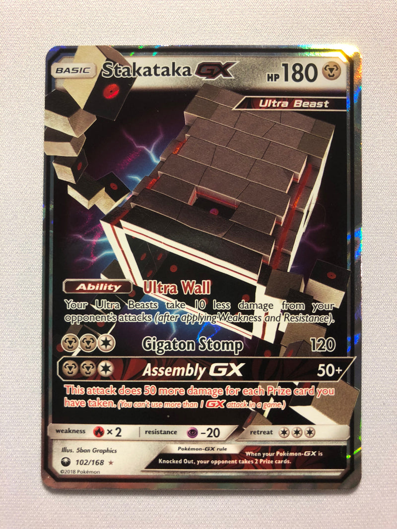 Stakataka GX 102/168 Holo Rare Pokemon Card Near Mint