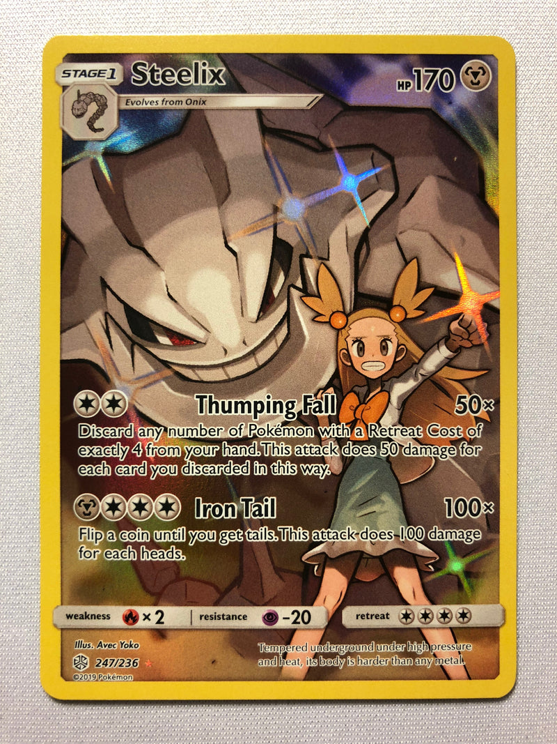 Steelix 247/236 Sun & Moon Cosmic Eclipse Full Art Secret Rare Pokemon Steelix 247/236 Sun & Moon Cosmic Eclipse Full Art Secret Rare Pokemon