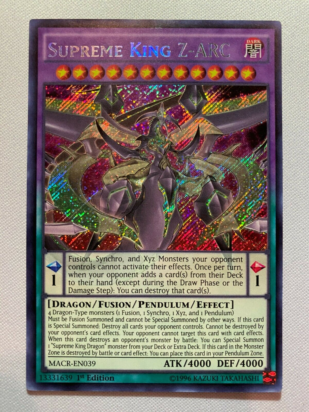 Yugioh Supreme King Z-Arc MACR-EN039 1st Edition Secret Rare Near Mint Yugioh Supreme King Z-Arc MACR-EN039 1st Edition Secret Rare Near Mint