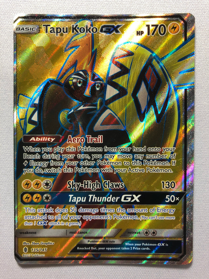 pokemon cards tapu koko gx Tapu Koko GX 135/145 Full Art Ultra Rare Sun & Moon Guardians Rising N
