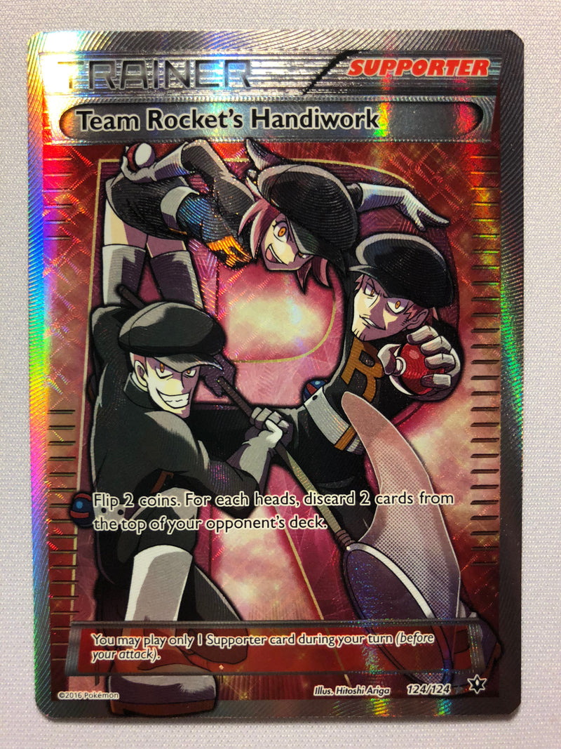team rocket pokemon card full art Team Rocket's Handiwork 124/124 Full Art Trainer Card Pokemon Card Nea
