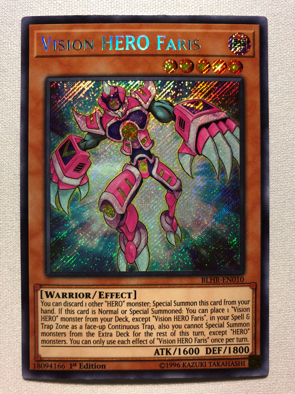Yugioh Vision HERO Faris BLHR-EN010 Secret Rare 1st Edition Near Mint Yugioh Vision HERO Faris BLHR-EN010 Secret Rare 1st Edition Near Mint
