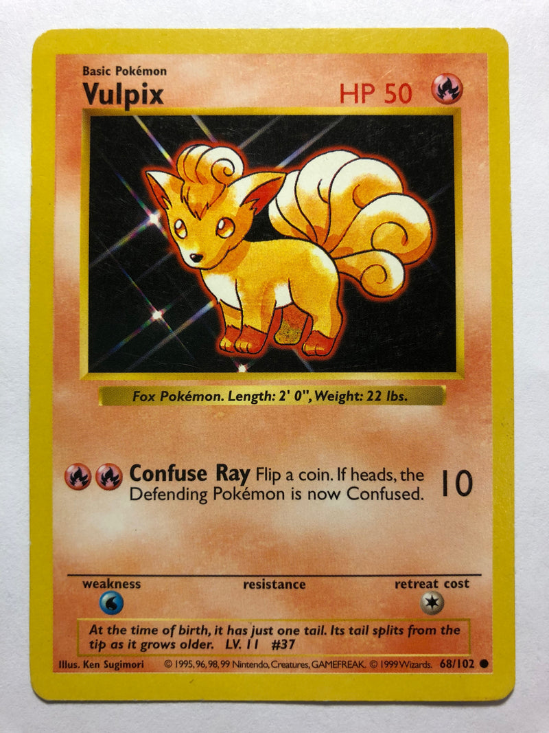 Vulpix 68/102 Shadowless Base Set Common Pokemon Card Near Mint