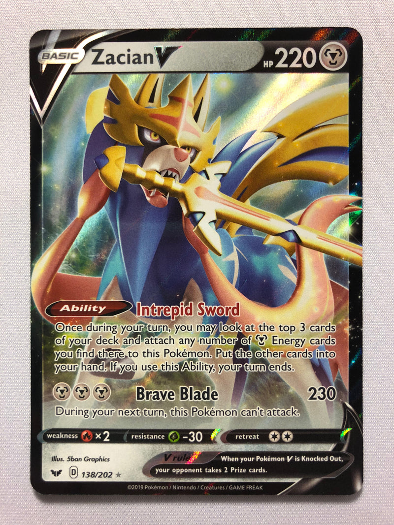 Zacian V 138/202 Holo Rare Sword & Shield Pokemon Card Near Mint Zacian V 138/202 Holo Rare Sword & Shield Pokemon Card Near Mint