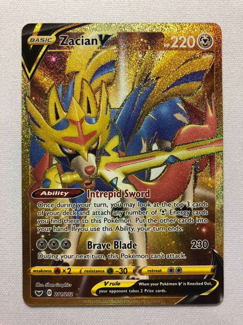 Zacian V 211/202 Gold Secret Rare Sword & Shield Pokemon Card Near Mint Zacian V 211/202 Gold Secret Rare Sword & Shield Pokemon Card Near Mint