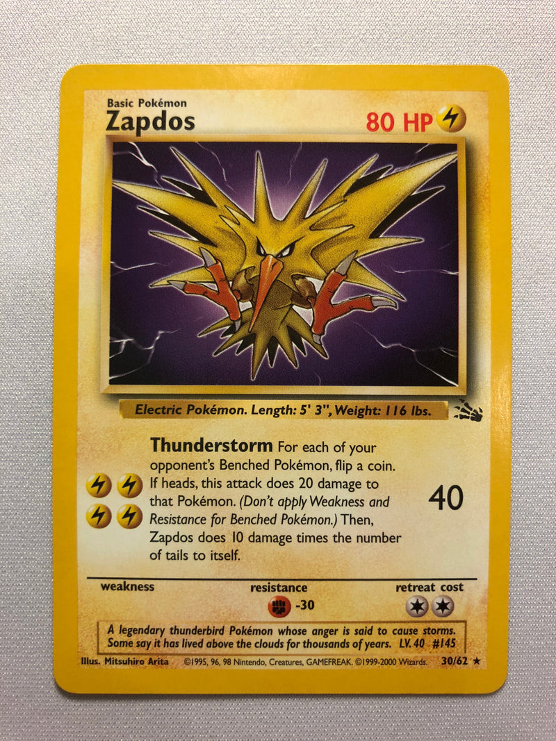 Zapdos 30/62 Fossil Set Non-Holo Rare Pokemon Card Near Mint Zapdos 30/62 Fossil Set Non-Holo Rare Pokemon Card Near Mint