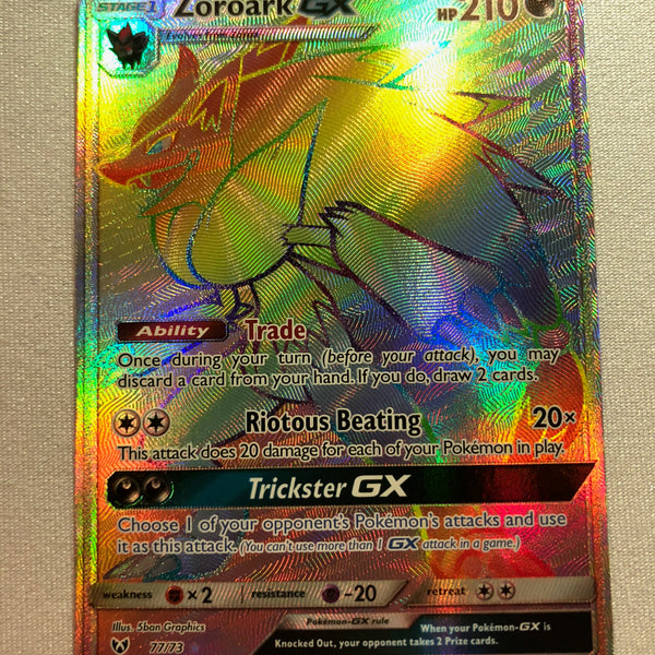 Zoroark GX 77/73 Shining Legends Rainbow Secret Rare Pokemon Card Near