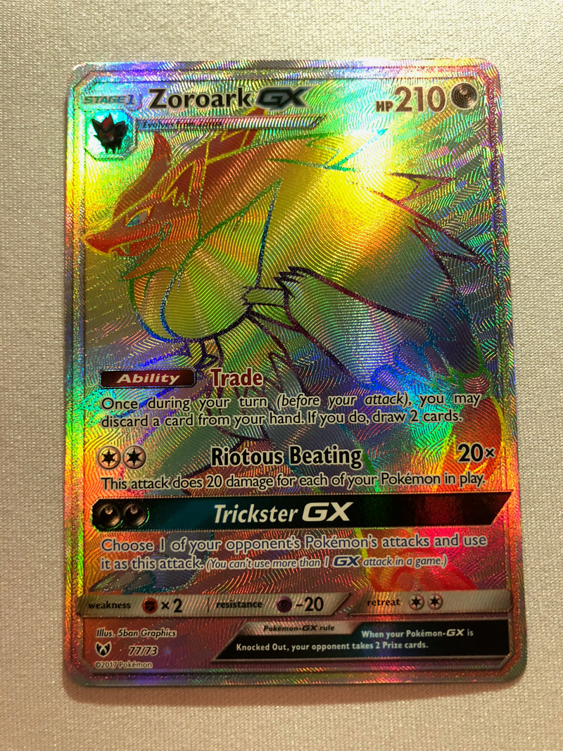 Zoroark GX 77/73 Shining Legends Rainbow Secret Rare Pokemon Card Near Zoroark GX 77/73 Shining Legends Rainbow Secret Rare Pokemon Card Near