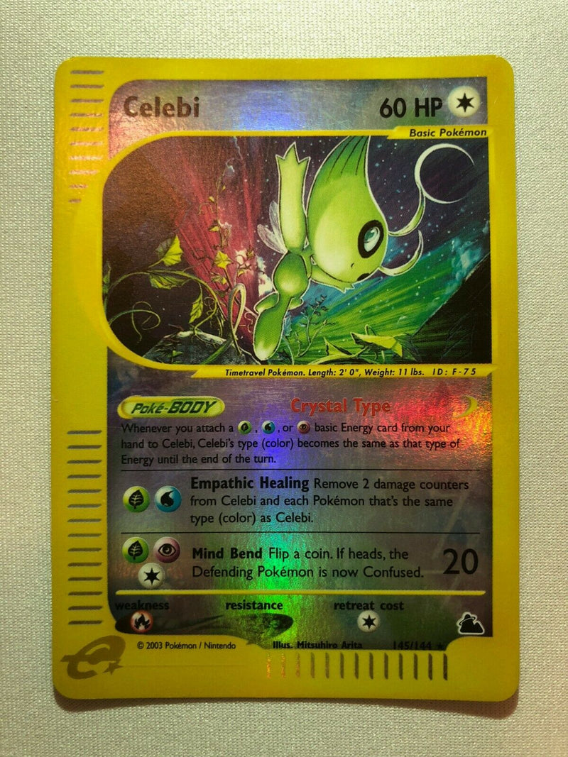 Celebi 145/144 Skyridge Crystal Reverse Holo Pokemon Card Mint/Near Mi Celebi 145/144 Skyridge Crystal Reverse Holo Pokemon Card Mint/Near Mi