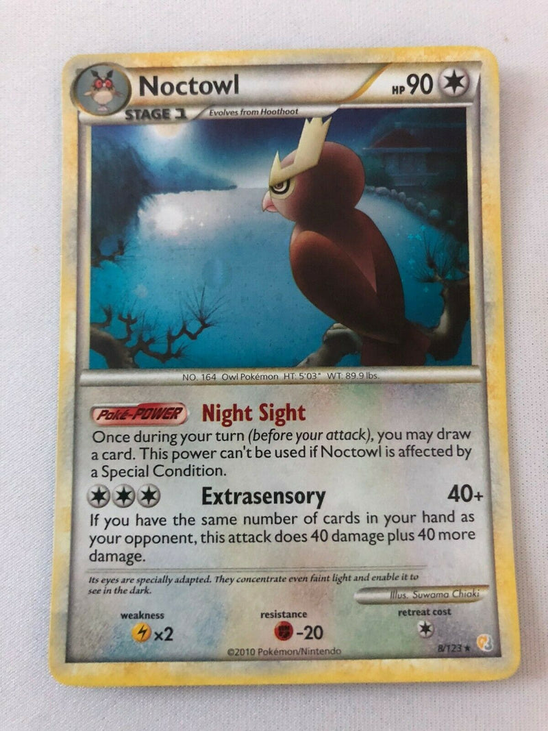 owl pokemon card Noctowl 8/123 Holo Rare Heart Gold Soul Silver Pokemon Card Near Mint
