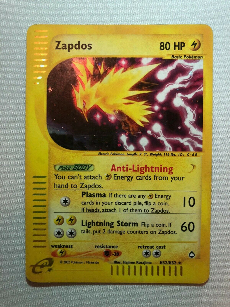 Zapdos H32/H32 Aquapolis Holographic Rare Pokemon Card Near Mint Zapdos H32/H32 Aquapolis Holographic Rare Pokemon Card Near Mint