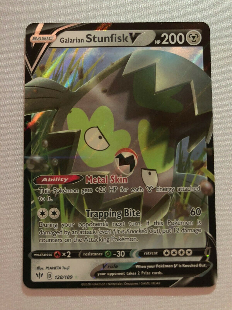 Galarian Stunfisk V 128/189 Holo Ultra Rare Darkness Ablaze Pokemon Card NM