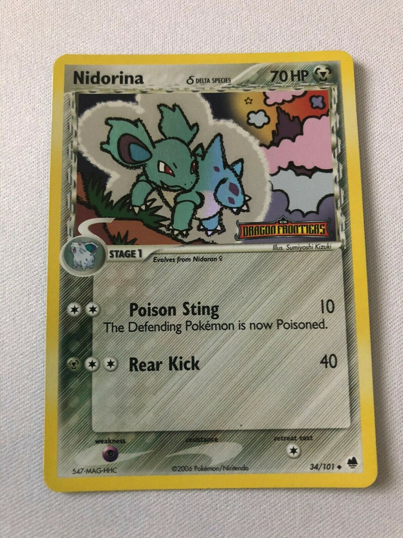 nidorina pokemon card Nidorina 34/101 Uncommon Reverse Holo EX Dragon Frontiers Pokemon Card
