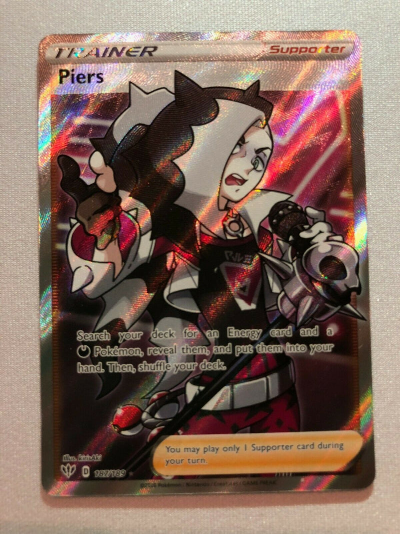 Piers 187/189 Full Art Darkness Ablaze Holo Rare Pokemon Card Near Min Piers 187/189 Full Art Darkness Ablaze Holo Rare Pokemon Card Near Min